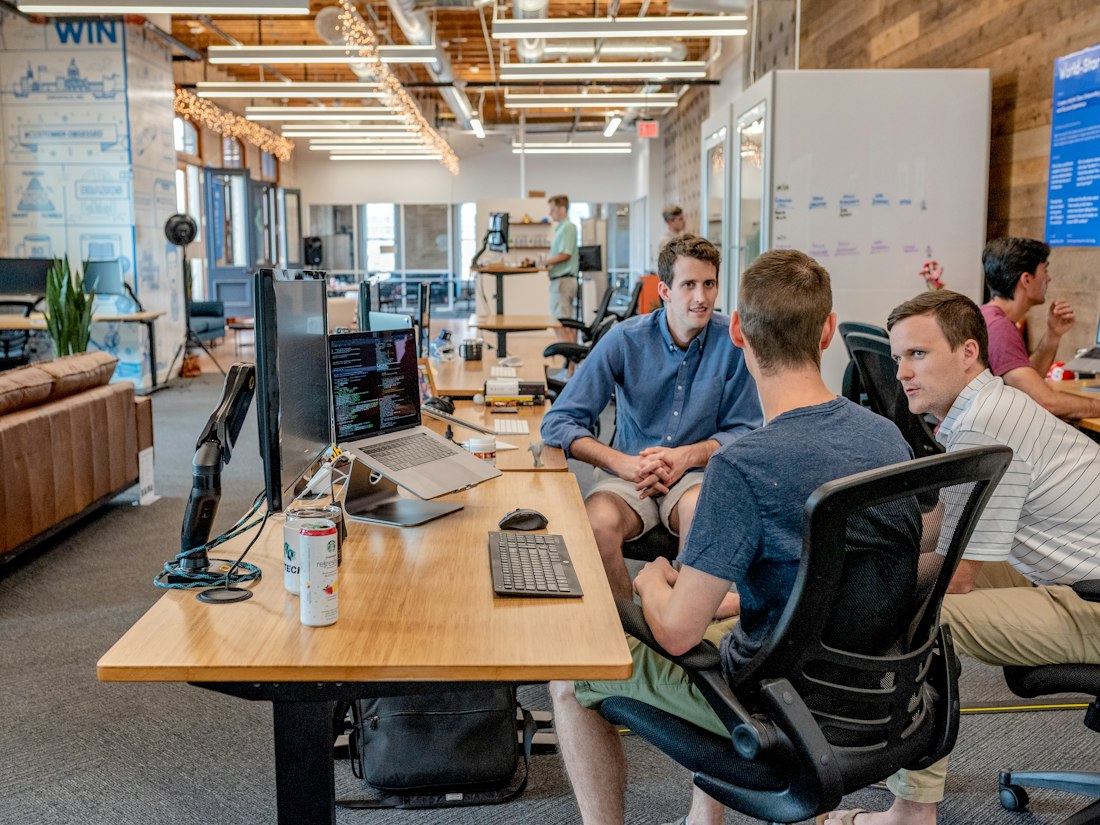 Small business colleagues discussing their work