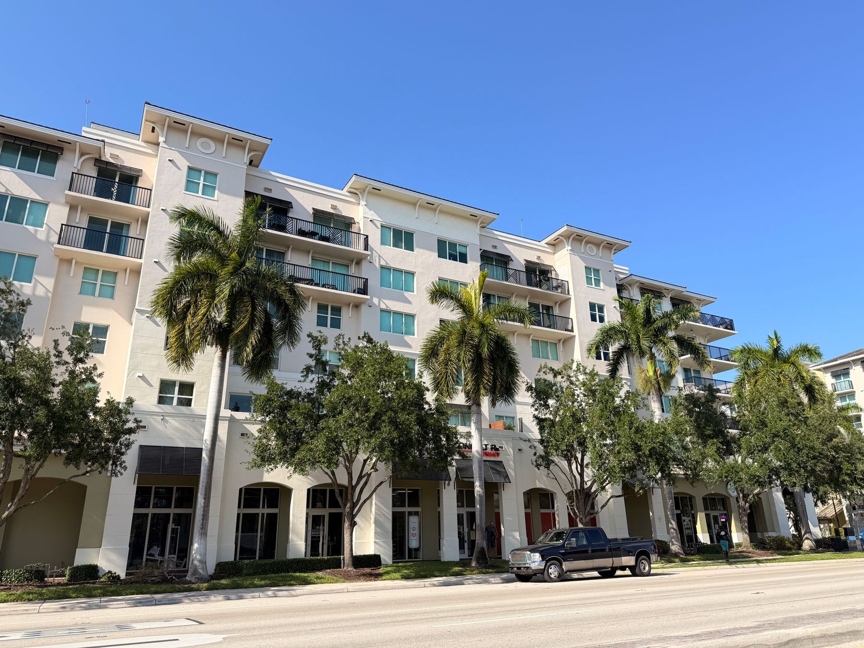 A multifamily apartment building with resident balconies